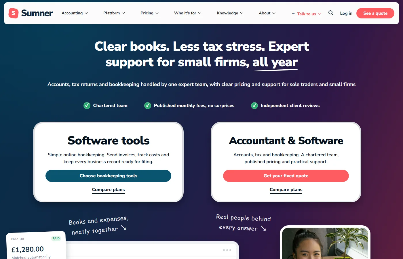 Desktop view of the Sumner accountancy website example
