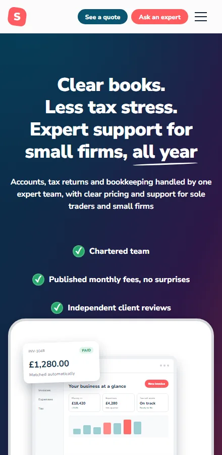 Mobile view of the Sumner accountancy website example