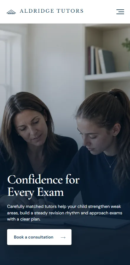 Mobile view of the Aldridge Tutors website example